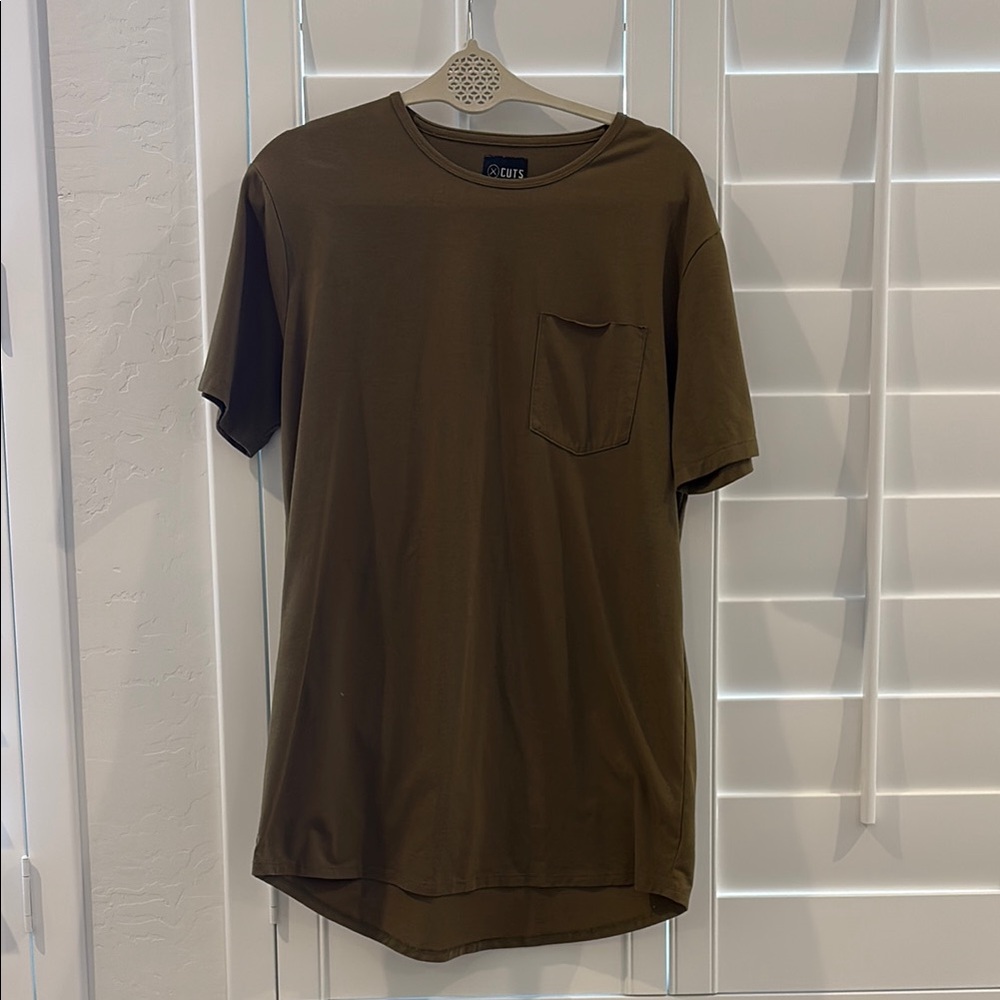 Cuts Long Olive Green Men's Shirt
